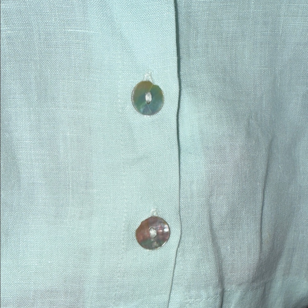 Habitat Womens Mint Green 100% Linen Button Front Short Sleeve Shirt Size M 4238 - Picture 3 of 9